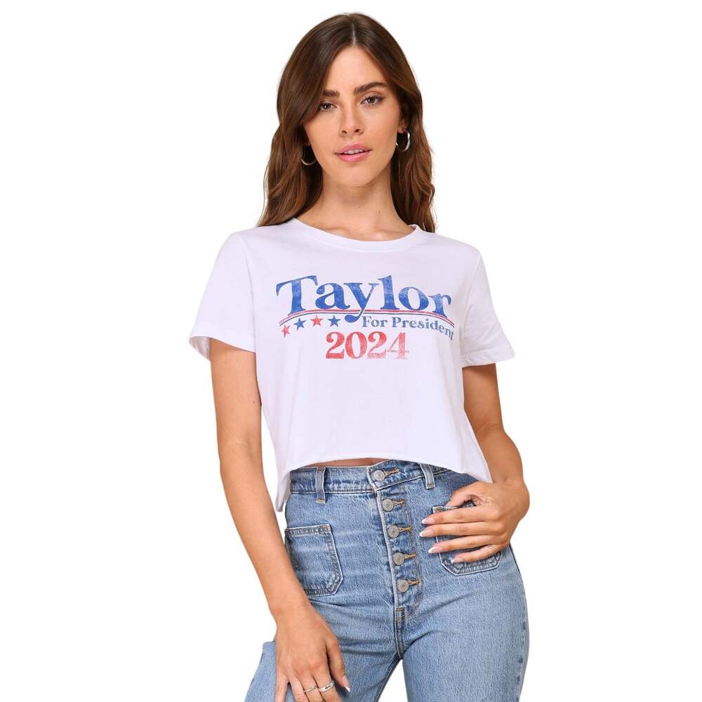 Prince Peter Women's L White Taylor For President 2024 Cropped T-Shirt H18-13